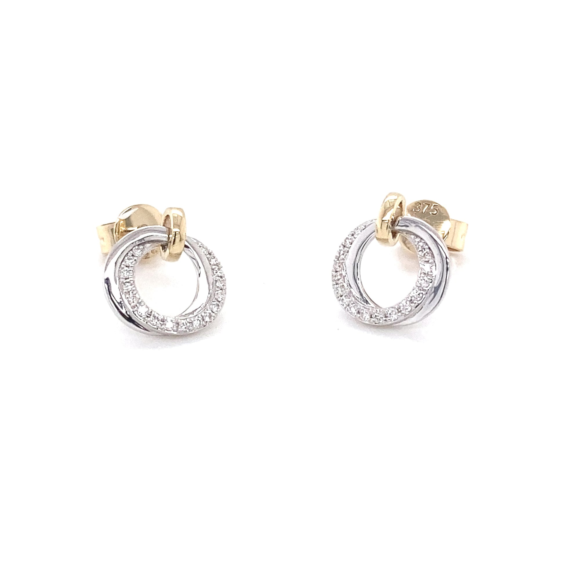 Yellow and White Gold Diamond Double Circle Earrings Gardiner Brothers