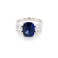 Cushion Shaped Sapphire and round brilliant cut diamond 3 stone ring Gardiner Brothers