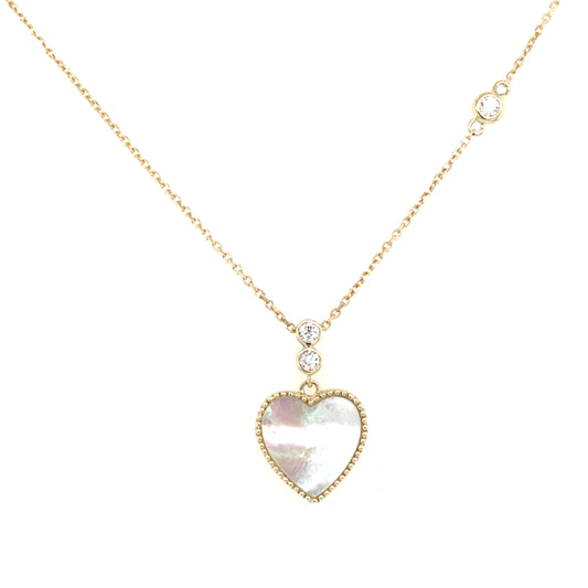 Yellow Gold Mother of Pearl and Diamond Heart Pendant Gardiner Brothers