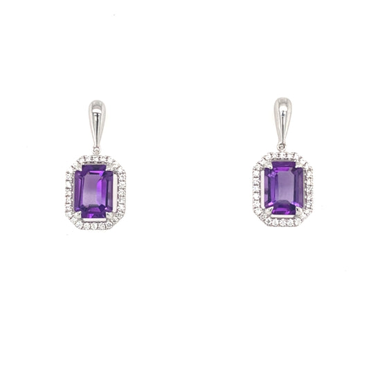 Octagonal Amethyst and diamond drop earrings Gardiner Brothers