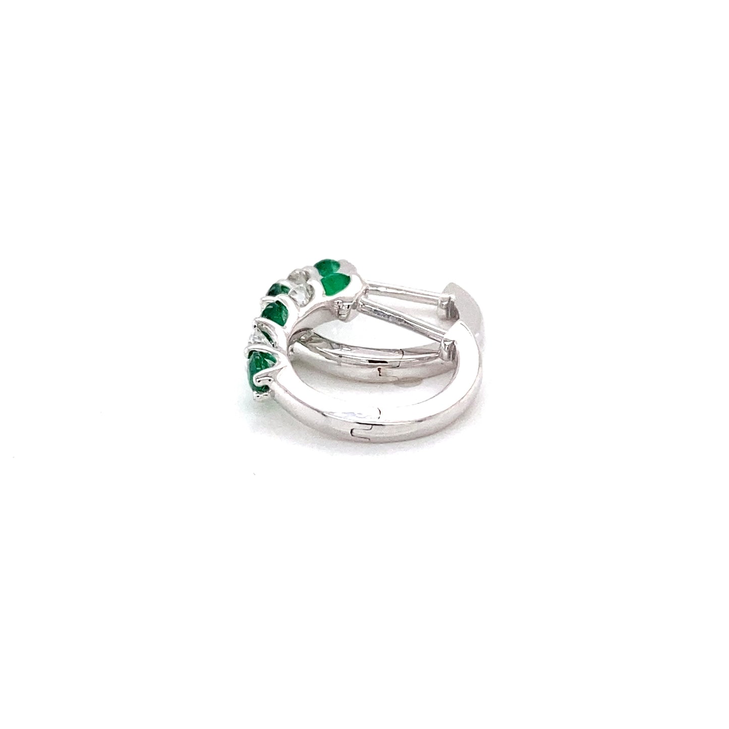 Round emerald and round brilliant cut diamond hoop style earrings Gardiner Brothers