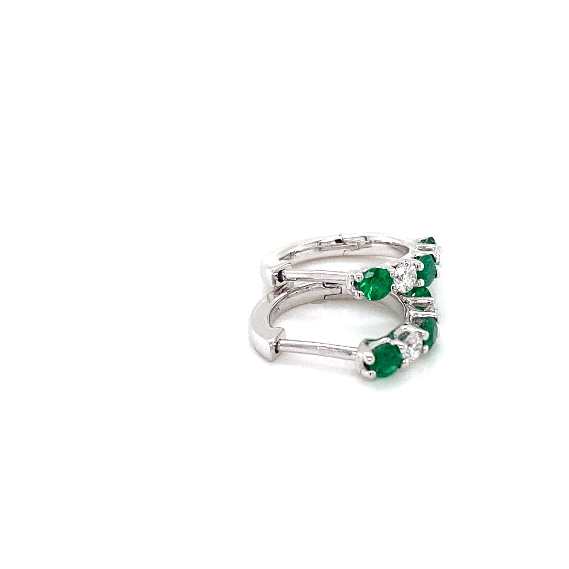 Round emerald and round brilliant cut diamond hoop style earrings Gardiner Brothers