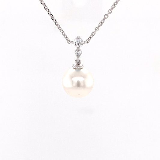 Akoya Pearl and round brilliant cut diamond drop pendant Gardiner Brothers