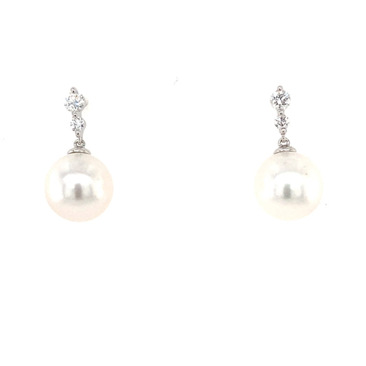 Akoya pearl and round brilliant cut diamond drop earrings Gardiner Brothers