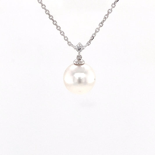 Akoya Pearl and single round brilliant cut diamond drop pendant Gardiner Brothers