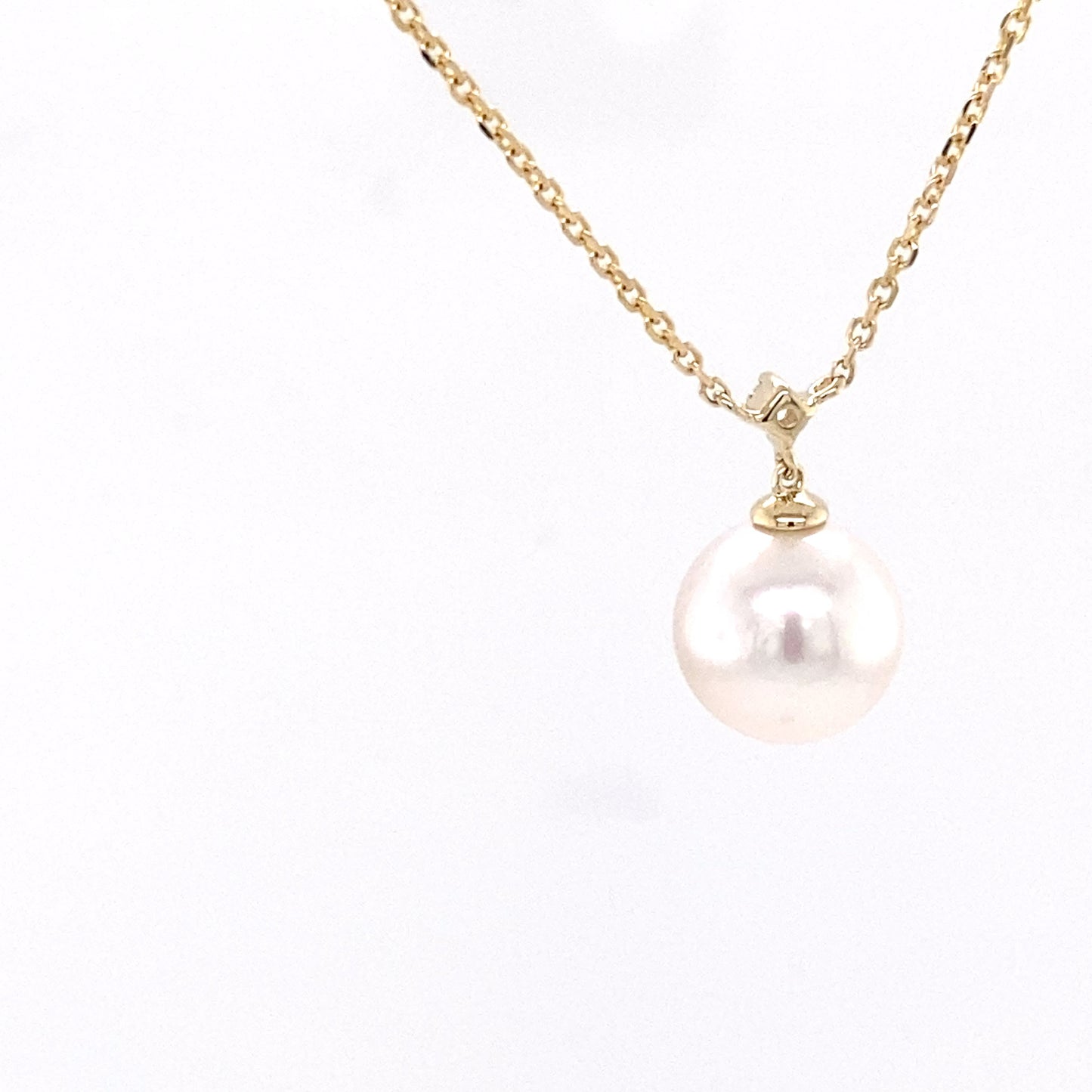 Akoya Pearl and single round brilliant cut diamond drop style pendant Gardiner Brothers