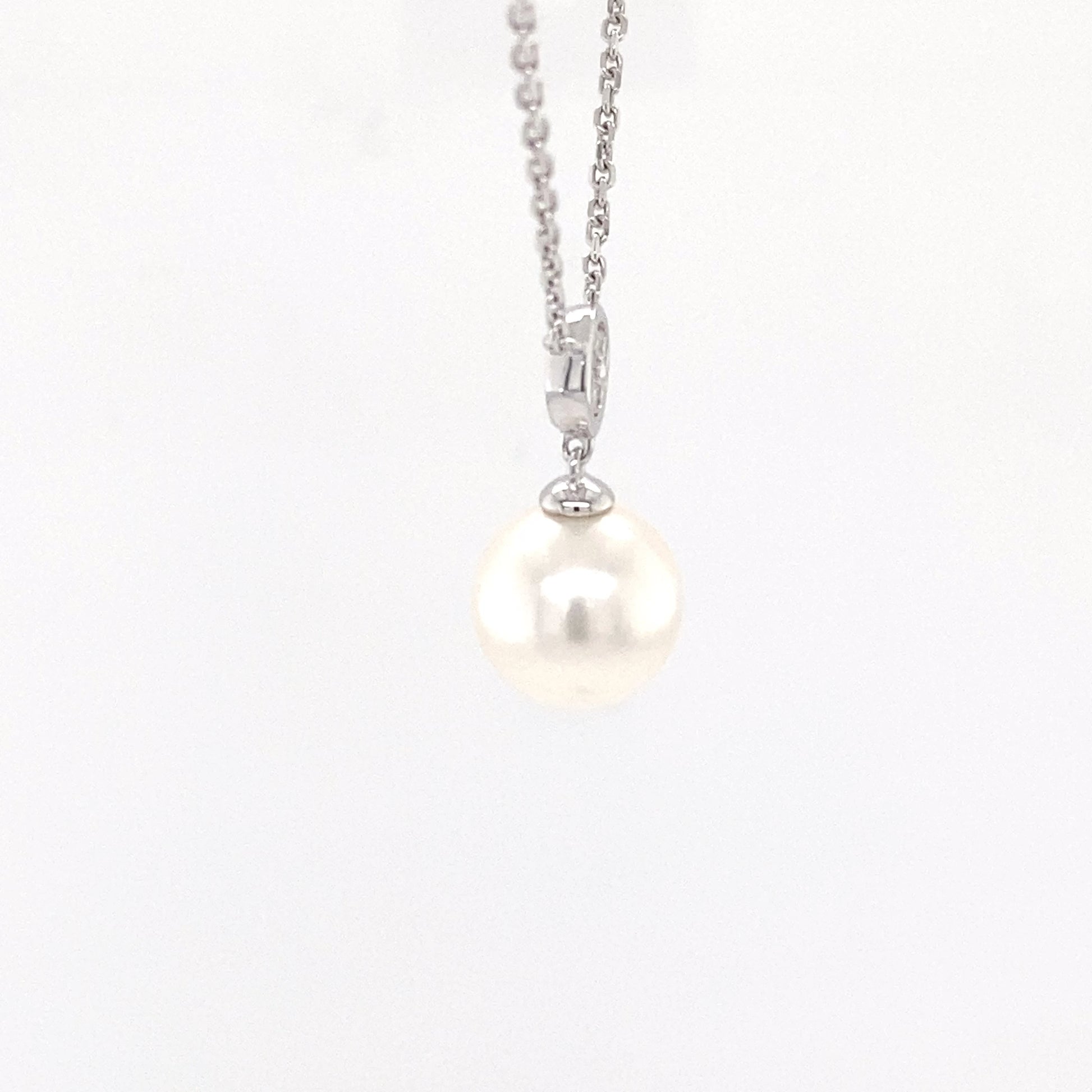 Akoya Pearl and Round Brilliant Cut Diamond Cluster Pendant Gardiner Brothers