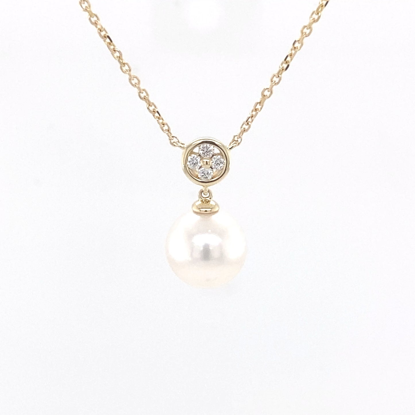 Akoya Pearl and Round Brilliant Cut Diamond Cluster Pendant Gardiner Brothers