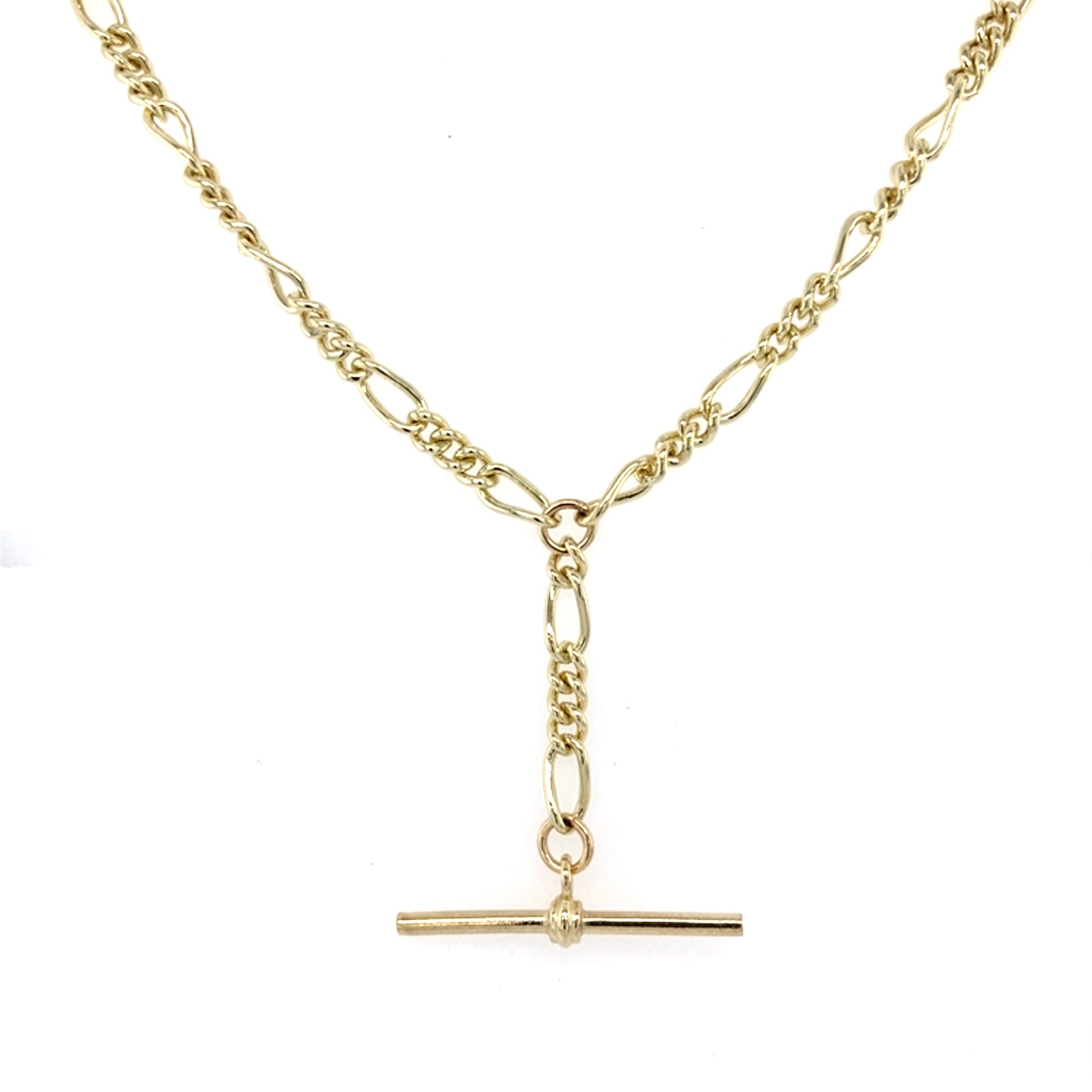 Yellow Gold Figaro Link Necklet with T-Bar Gardiner Brothers