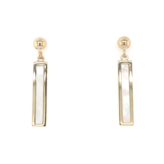 Yellow Gold Mother of Pearl Bar Drop Earrings Gardiner Brothers