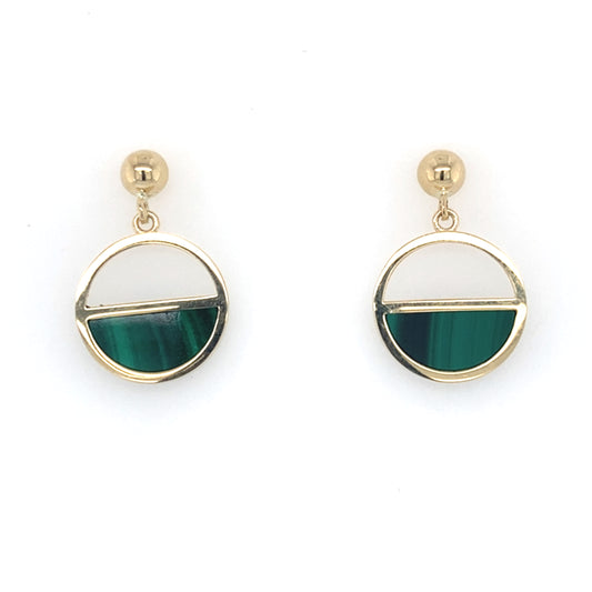 Yellow Gold Malachite Half Circle Earrings Gardiner Brothers