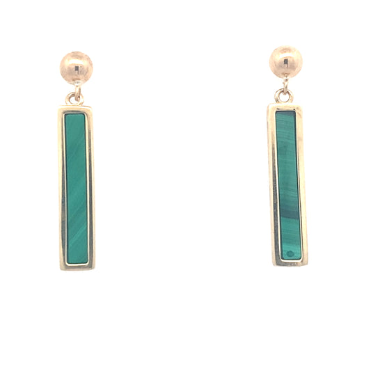 Yellow Gold Malachite Bar Drop Earrings Gardiner Brothers