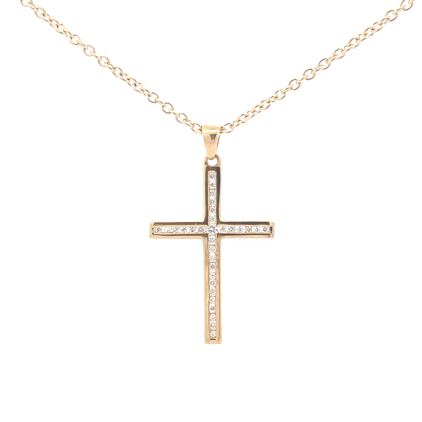 Yellow gold cross pendant set with round brilliant cut diamonds Gardiner Brothers