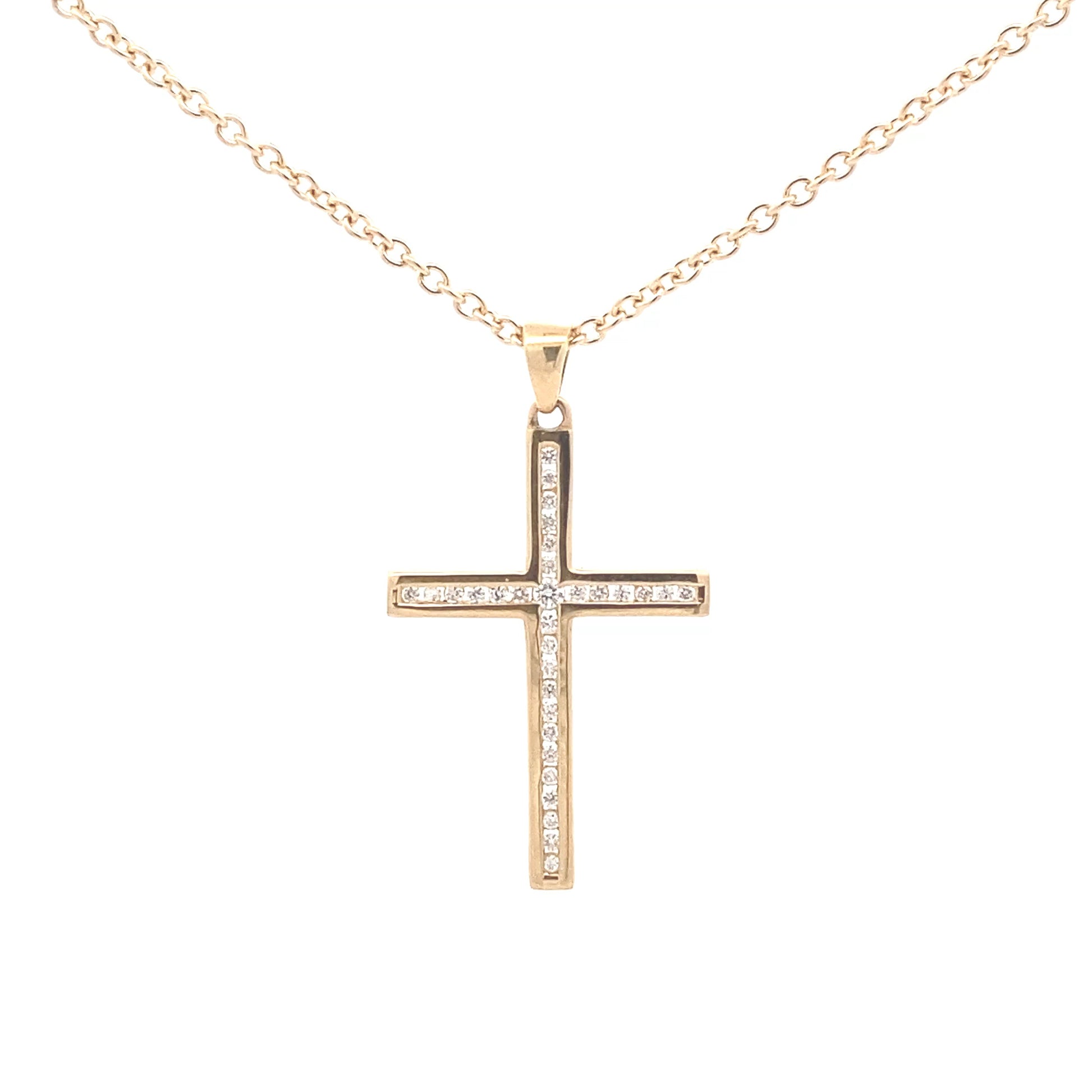 Yellow gold cross pendant set with round brilliant cut diamonds Gardiner Brothers