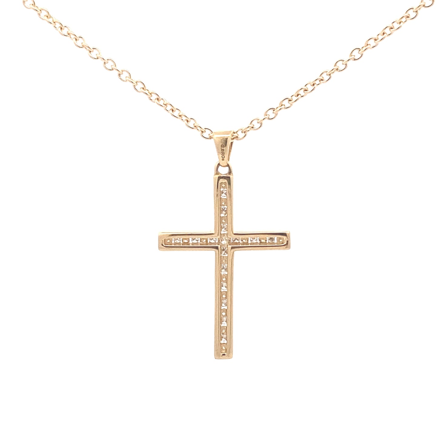 Yellow gold cross pendant set with round brilliant cut diamonds Gardiner Brothers