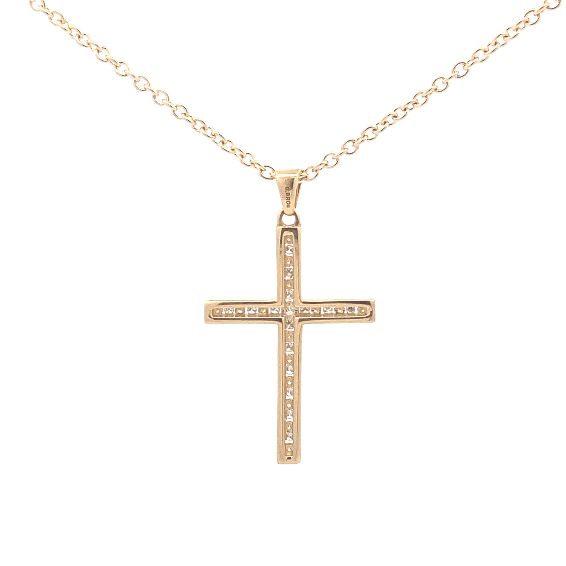 Yellow gold cross pendant set with round brilliant cut diamonds Gardiner Brothers