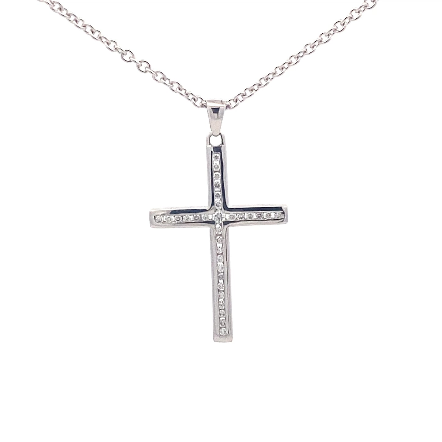 White Gold Cross pendant set with round brilliant cut diamonds Gardiner Brothers