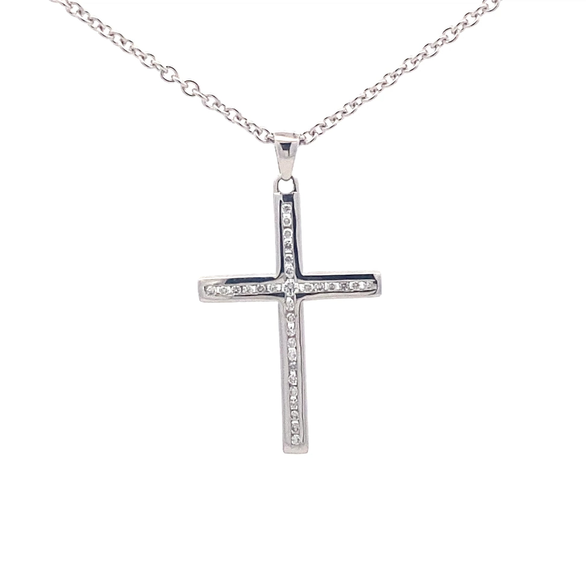 White Gold Cross pendant set with round brilliant cut diamonds Gardiner Brothers