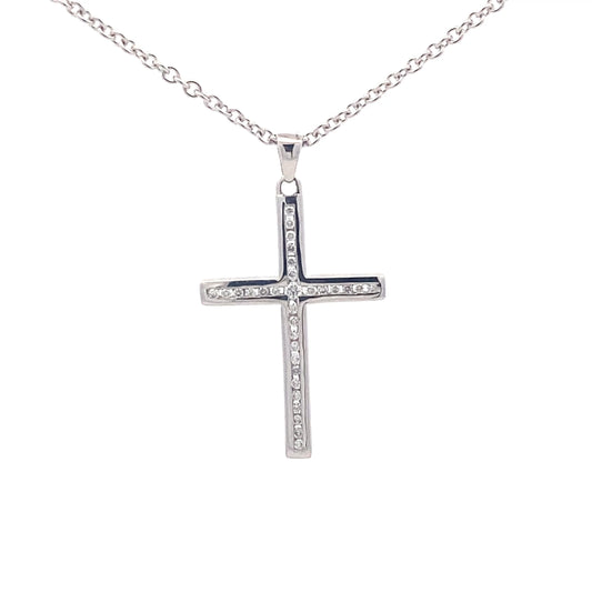 White Gold Cross pendant set with round brilliant cut diamonds Gardiner Brothers