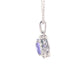 Cushion shaped Tanzanite and round brilliant cut diamond halo pendant Gardiner Brothers