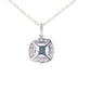Cushion shaped Tanzanite and round brilliant cut diamond halo pendant Gardiner Brothers