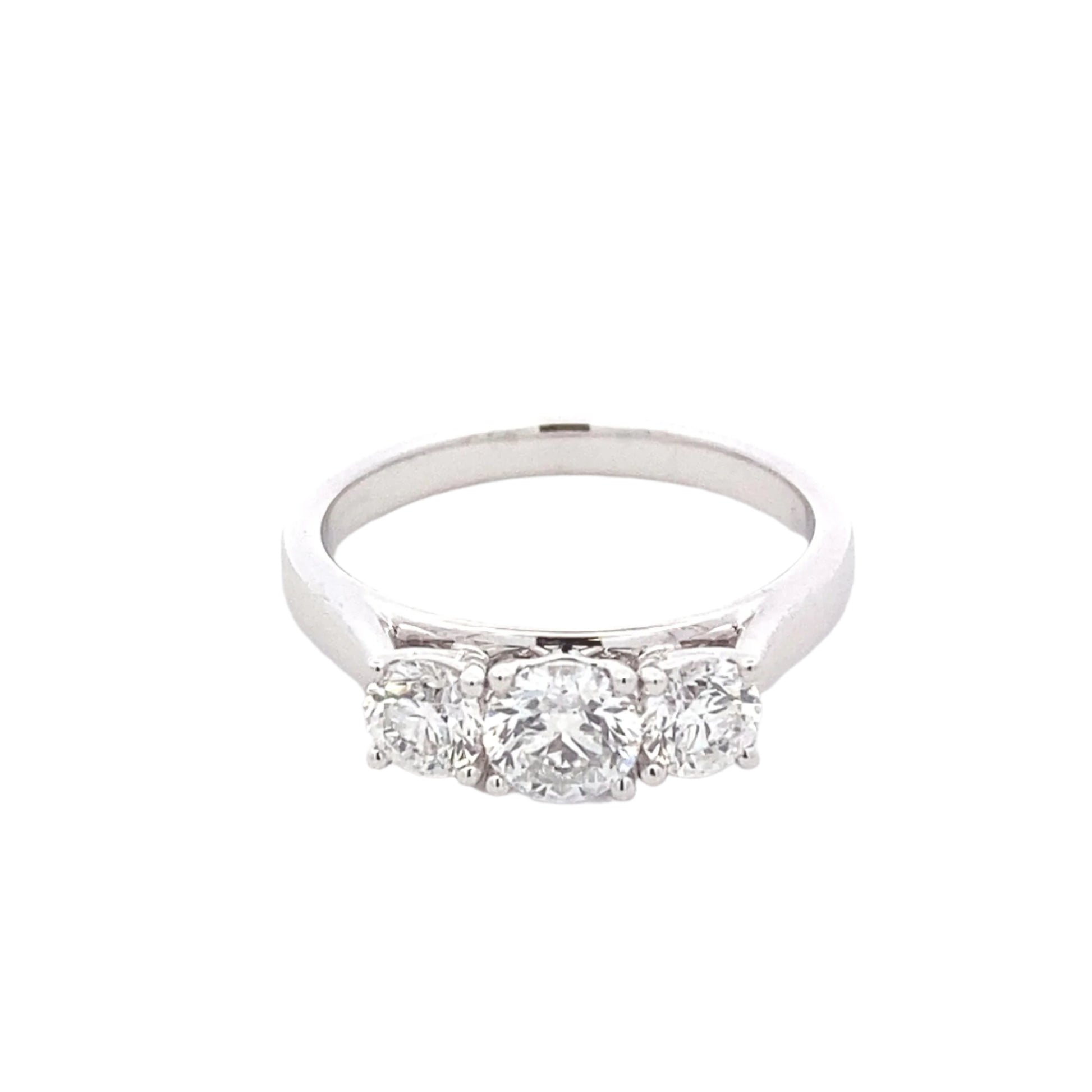 Round brilliant cut diamond 3 stone ring - 0.84cts Gardiner Brothers