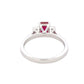 Octagonal shaped Ruby and emerald cut diamond 3 stone ring Gardiner Brothers