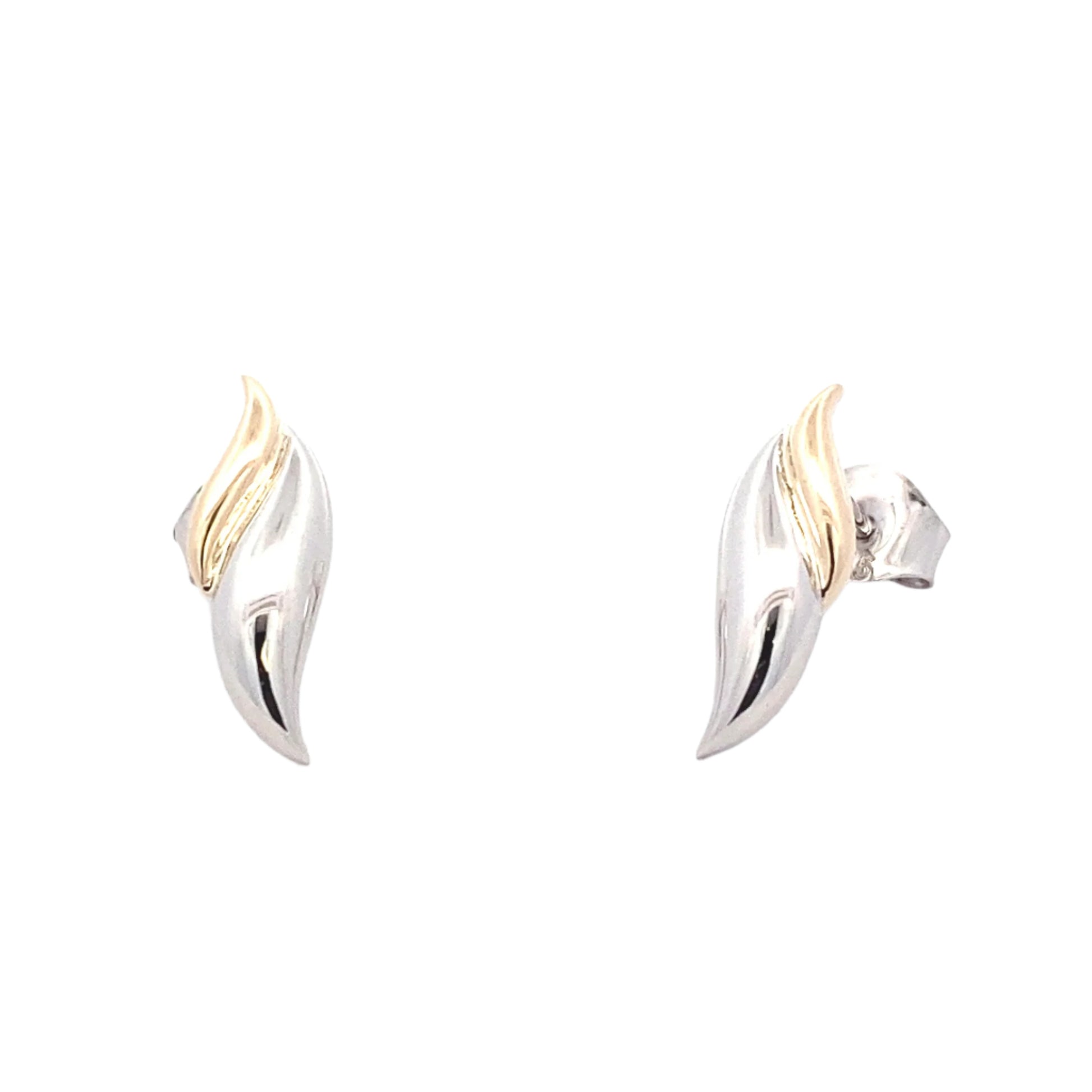 Yellow and White Gold Leaf Shaped Stud Earrings Gardiner Brothers