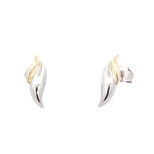 Yellow and White Gold Leaf Shaped Stud Earrings Gardiner Brothers