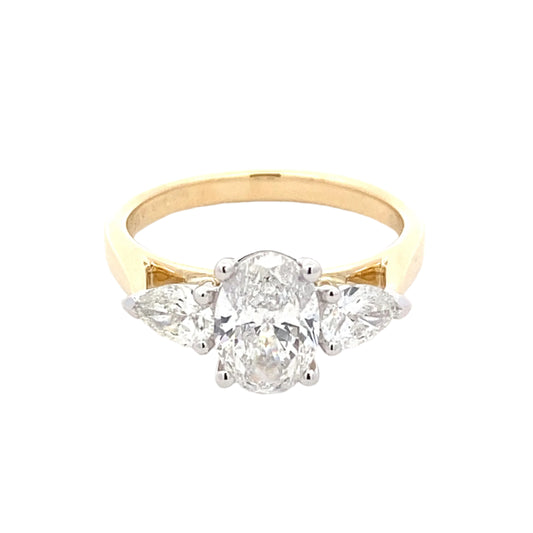 Oval and pear shaped diamond 3 stone ring - 1.70cts Gardiner Brothers