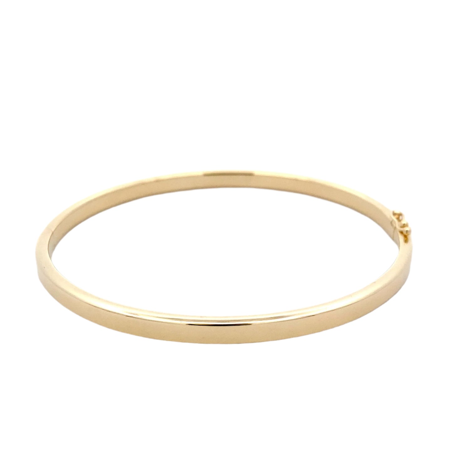 Yellow gold 4mm solid bangle in a flat profile with rounded edges Gardiner Brothers