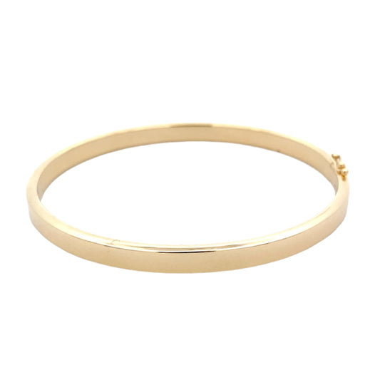 Yellow gold 5mm solid bangle in a flat profile with rounded edges Gardiner Brothers