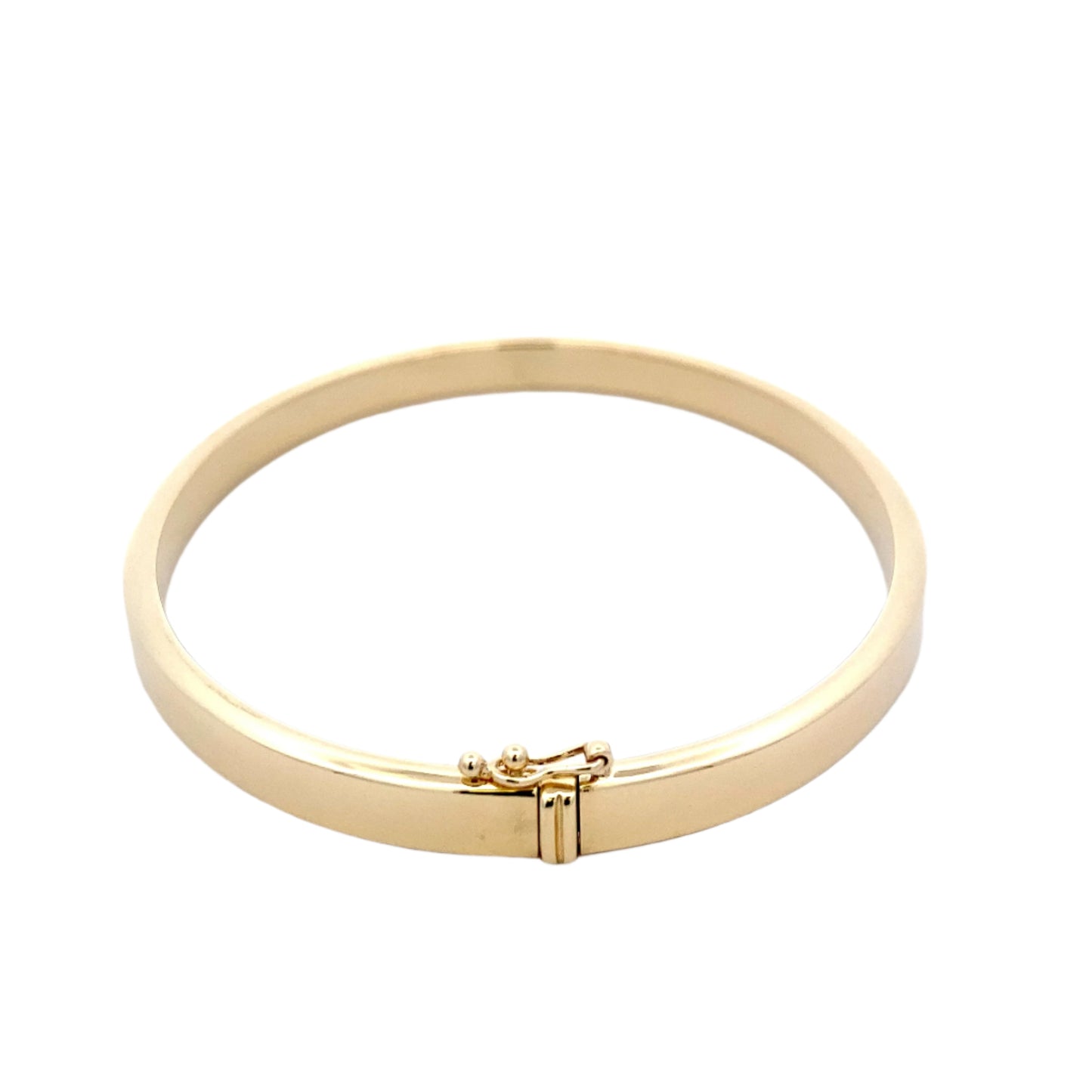 Yellow gold 5mm solid bangle in a flat profile with rounded edges Gardiner Brothers