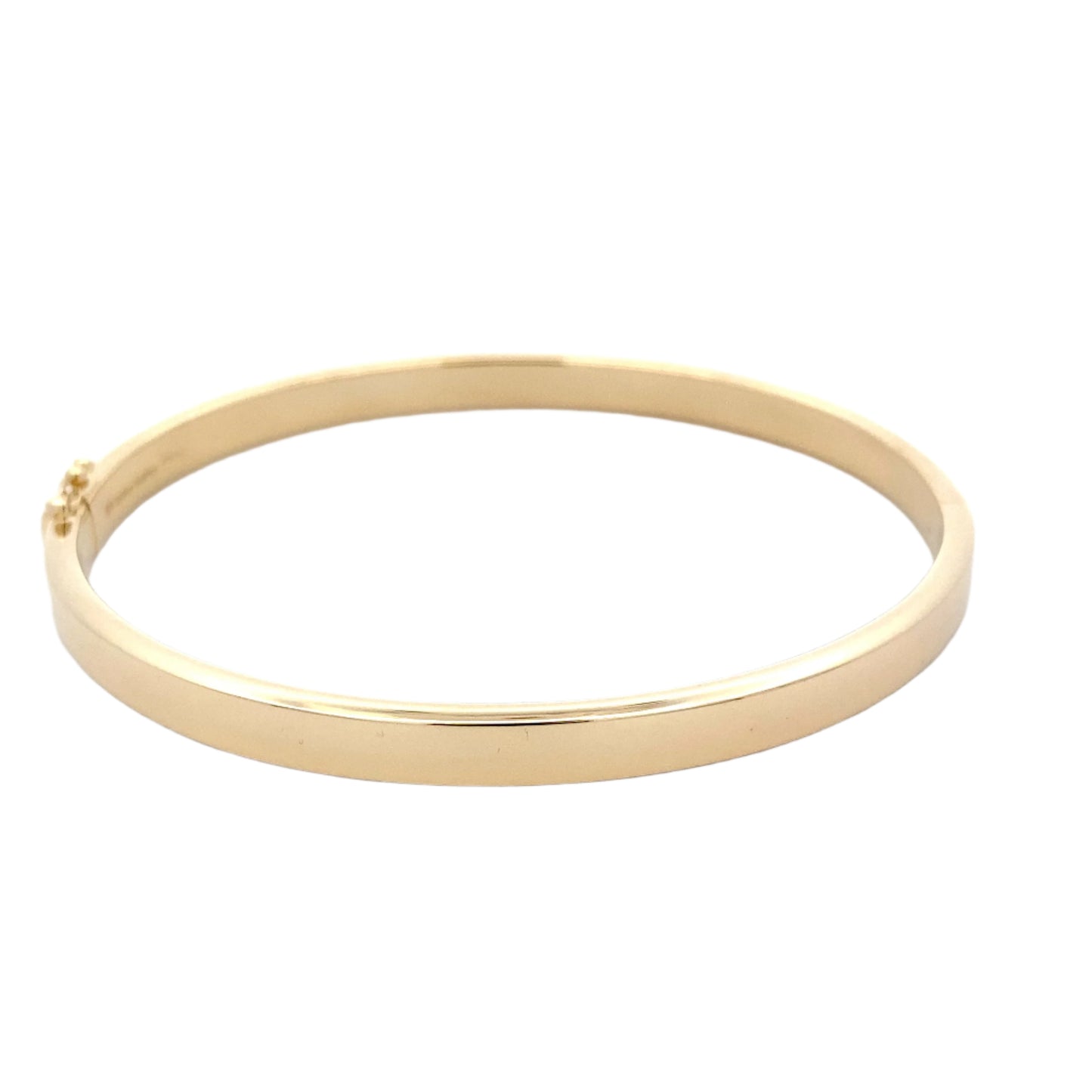 Yellow gold 5mm solid bangle in a flat profile with rounded edges Gardiner Brothers