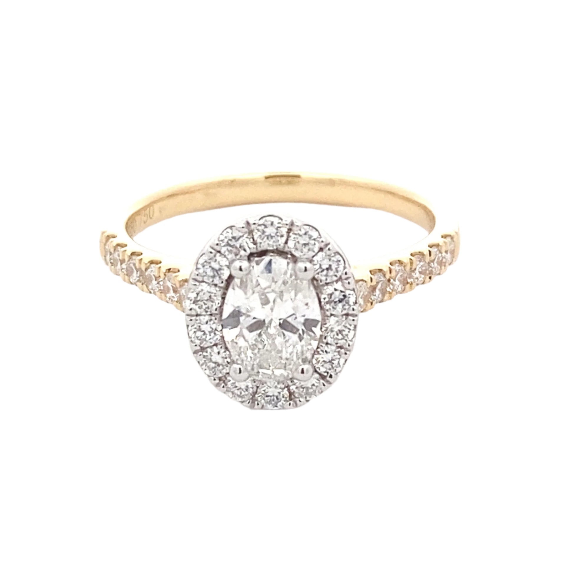 Oval shaped diamond halo cluster style ring - 1.10cts Gardiner Brothers
