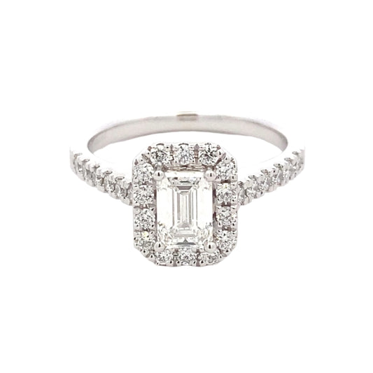 Emerald cut diamond halo cluster style ring - 1.16cts Gardiner Brothers