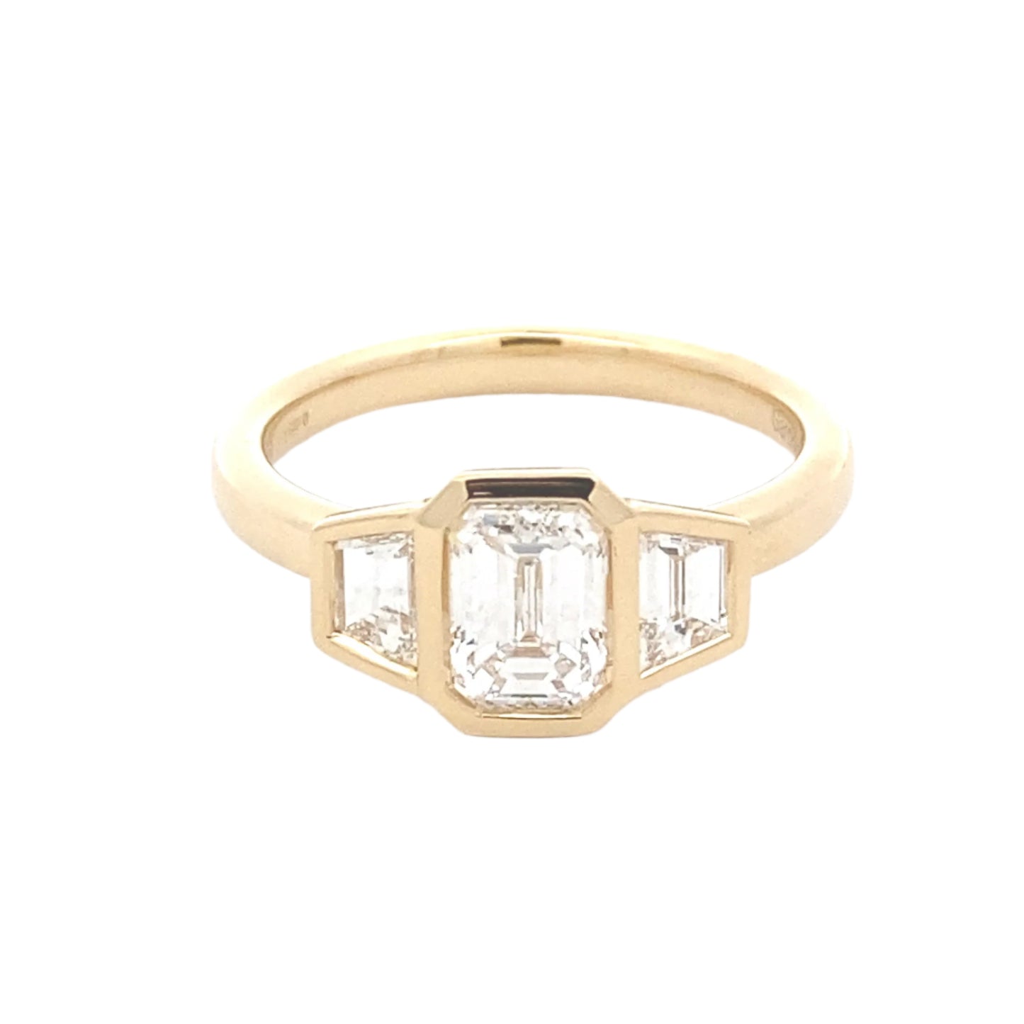 Emerald cut and Trapezoid diamond 3 stone ring - 1.34cts Gardiner Brothers