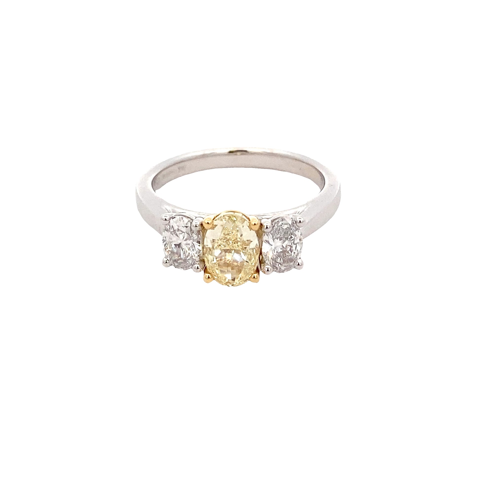Oval shaped yellow diamond 3 stone ring - 1.66cts Gardiner Brothers
