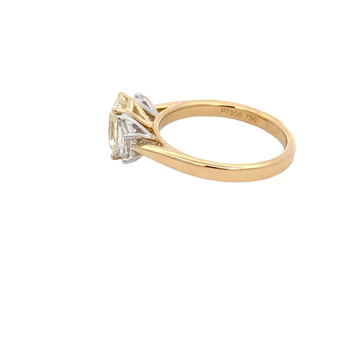 Radiant cut yellow and trapezoid diamond 3 stone ring - 1.93cts Gardiner Brothers