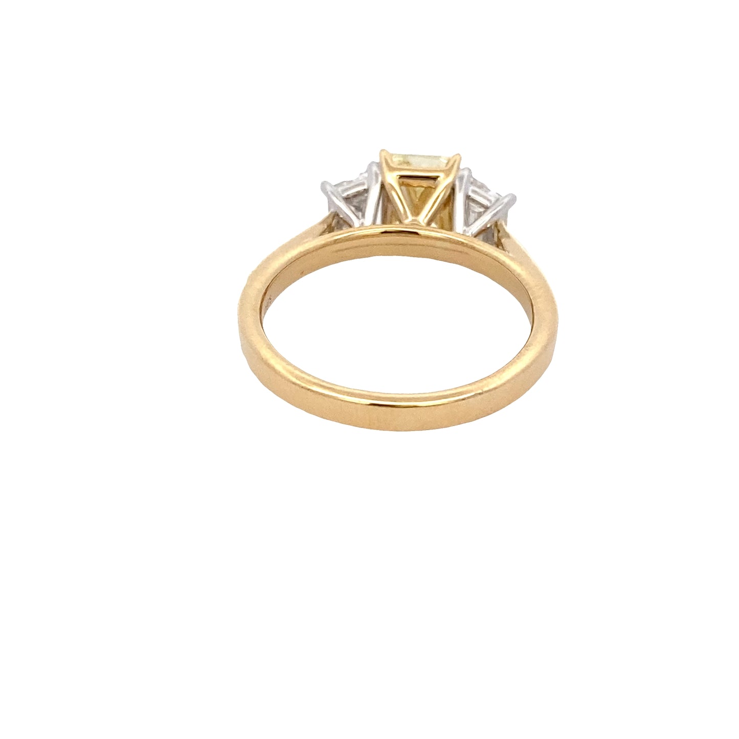 Radiant cut yellow and trapezoid diamond 3 stone ring - 1.93cts Gardiner Brothers