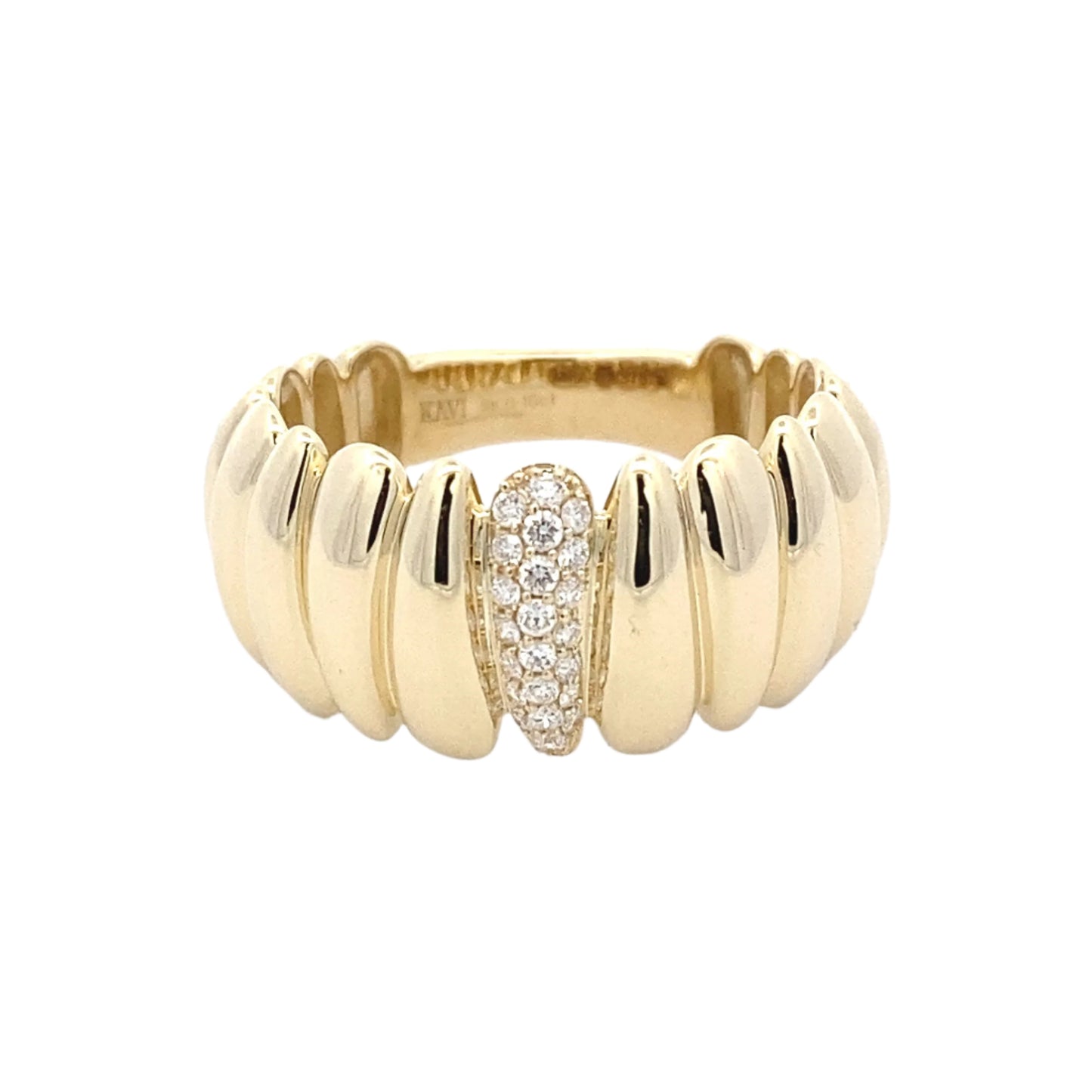 Yellow gold fancy patterned ring with round brilliant cut diamonds Gardiner Brothers