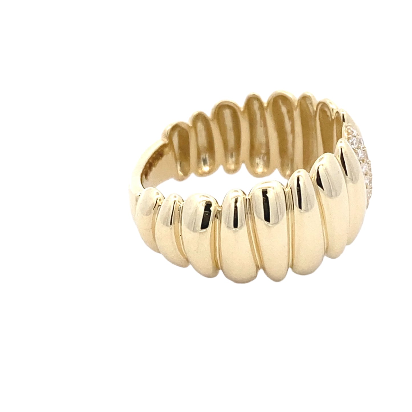 Yellow gold fancy patterned ring with round brilliant cut diamonds Gardiner Brothers