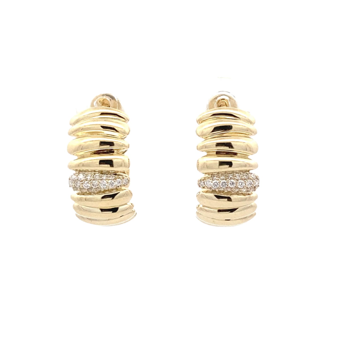Yellow Gold fancy hoop earrings with round brilliant cut diamonds Gardiner Brothers