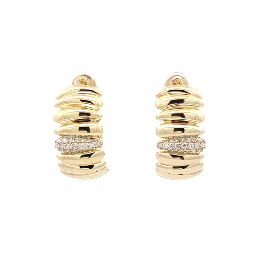 Yellow Gold fancy hoop earrings with round brilliant cut diamonds Gardiner Brothers