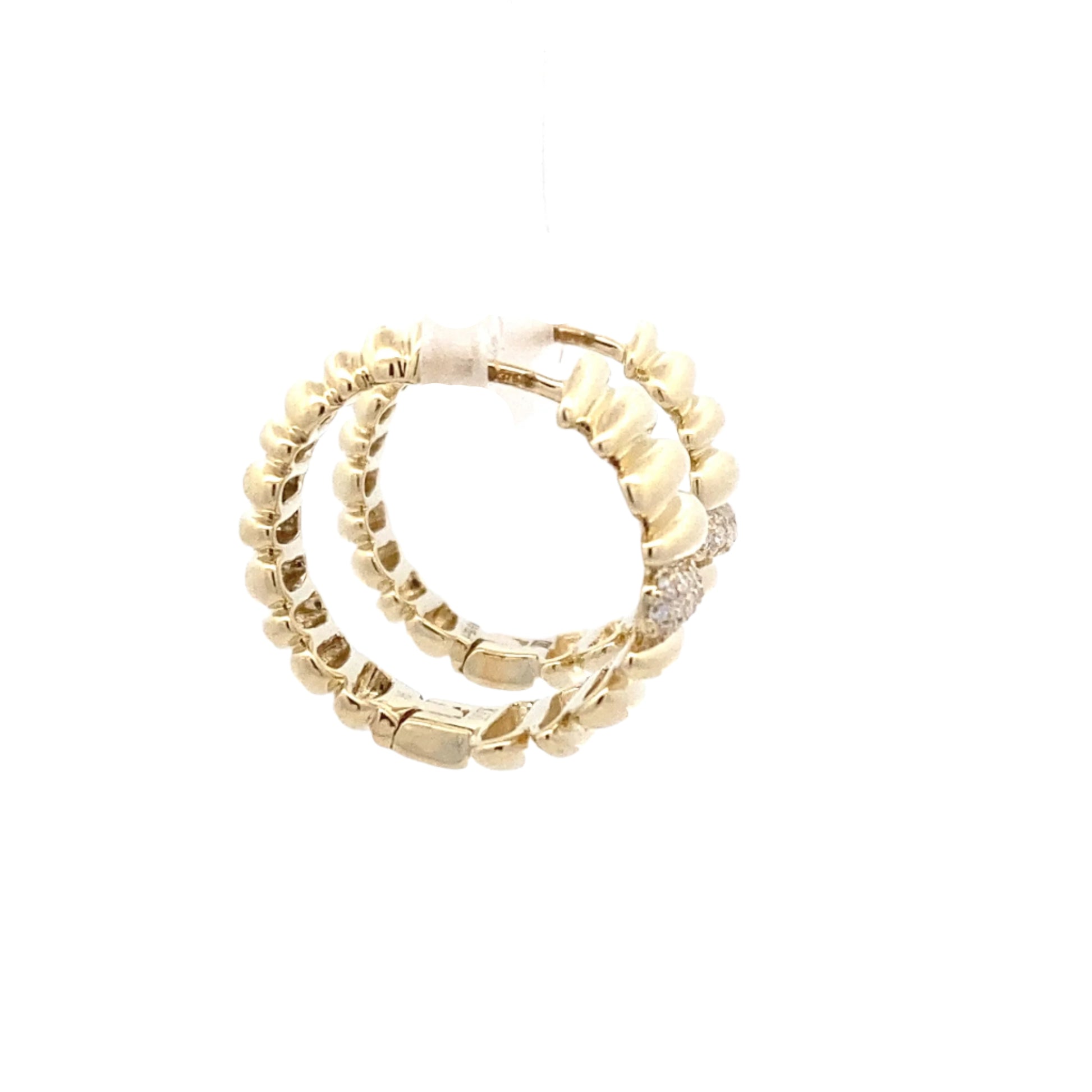 Yellow Gold fancy hoop earrings with round brilliant cut diamonds Gardiner Brothers
