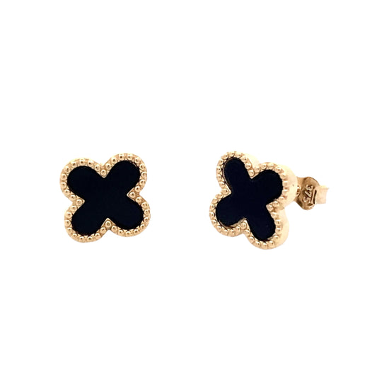 Yellow Gold Onyx Flower Petal Earrings Gardiner Brothers