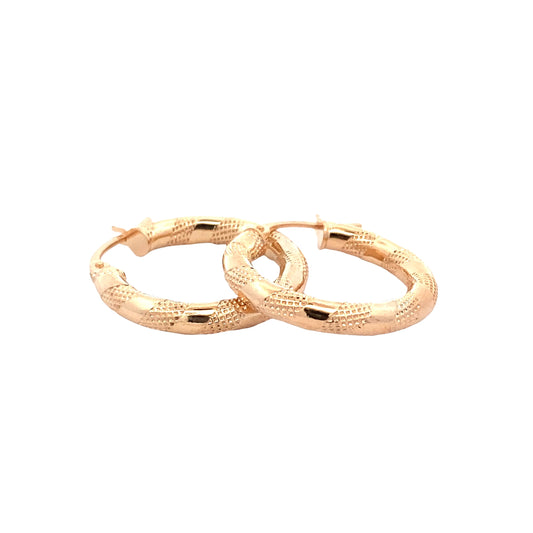 Yellow Gold Fancy Finish Hoop Earrings Gardiner Brothers