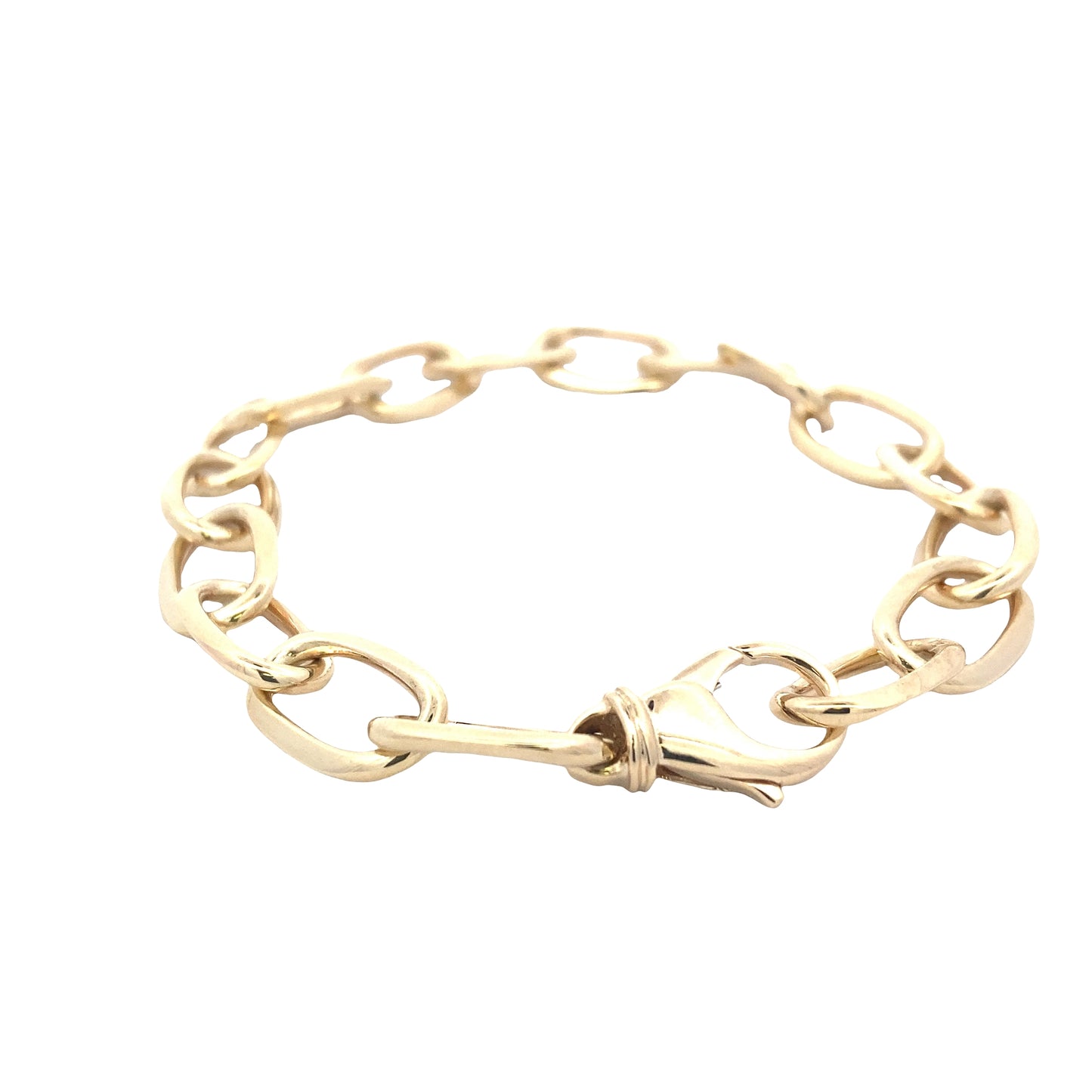 Yellow Gold Oblong Link Bracelet with a razor edge finish Gardiner Brothers