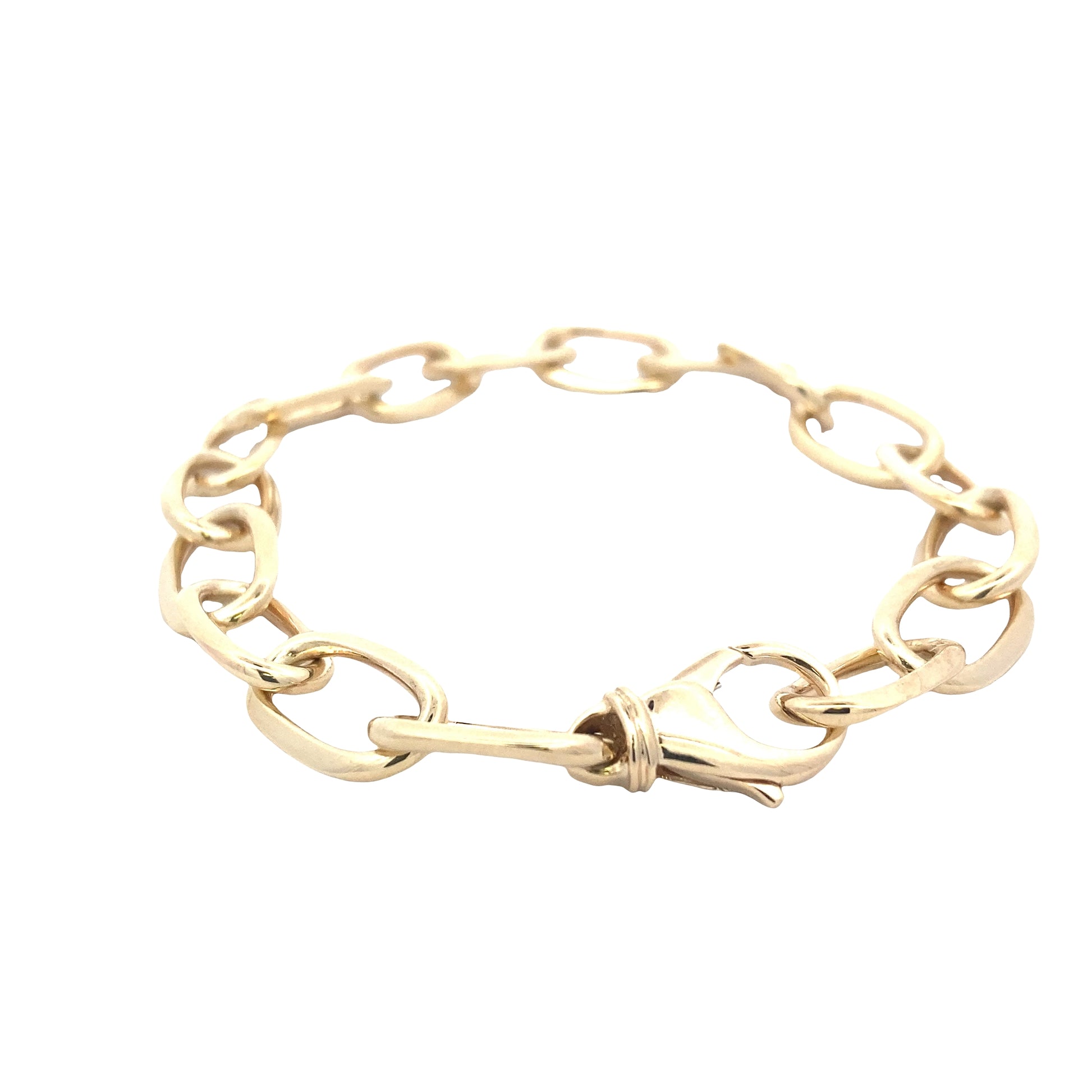 Yellow Gold Oblong Link Bracelet with a razor edge finish Gardiner Brothers