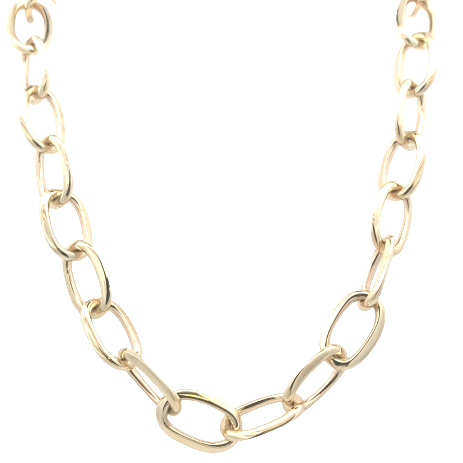 Yellow Gold Oblong Link necklet with a razor edge finish Gardiner Brothers